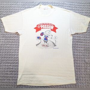 Single Stitch Vtg Sun Dried Possum Double Yellow Brand Sz LG *AMPOSSUM Hanes